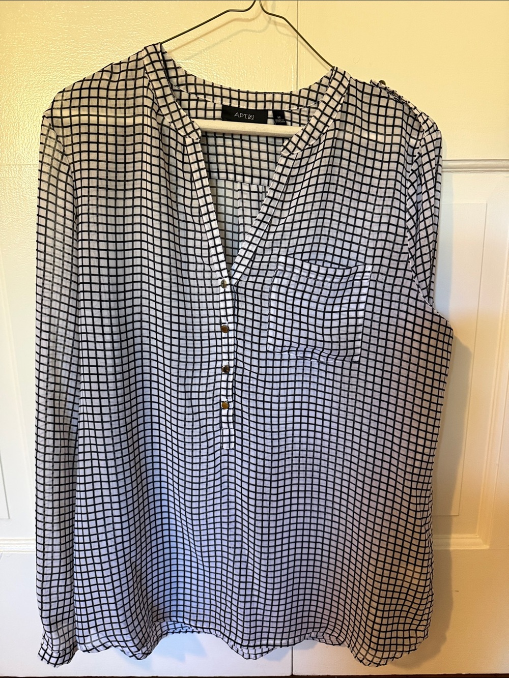 Apt. 9 Black and White Grid-Print Button Front Shirt